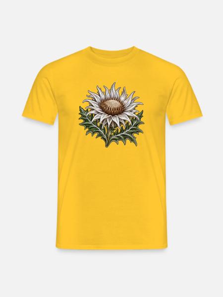 Silberdistel im Stickerei-Look - Männer T-Shirt - Gelb