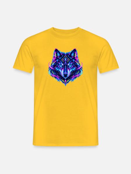 Leuchtender Neon Wolf - Männer T-Shirt - Gelb