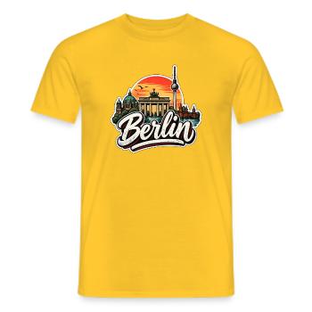 Berlin Skyline Retro Hauptstadt Motiv Wahrzeichen  - Männer T-Shirt - Gelb - Vorne - AI Model Male 178 dark (178cm)