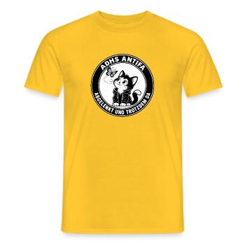 ADHS Antifa – Abgelenkt und trotzdem da Katze - Männer T-Shirt - Gelb - Vorne - AI Model Male 178 dark (178cm)