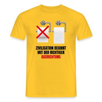Zivilisation beginnt mit der richtigen Ausrichtung - Männer T-Shirt - Gelb - Vorne - AI Model Male 178 dark (178cm)