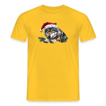 Weihnachtswolf-Weihnachtsmützen-Kunst - Männer T-Shirt - Gelb - Vorne - AI Model Male 178 dark (178cm)