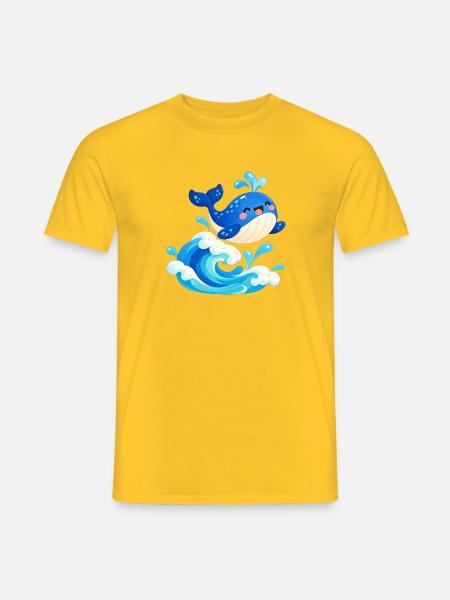 Fröhlicher Blauwal auf Wellen - Männer T-Shirt - Gelb
