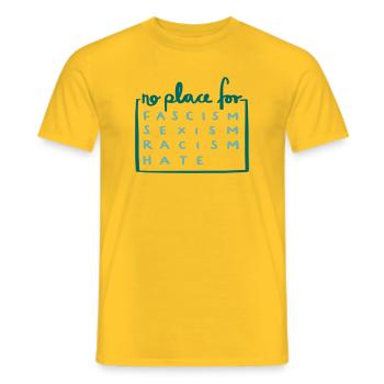 Kein Platz für Fasismus und Hass - Männer T-Shirt - Gelb - Vorne - AI Model Male 178 dark (178cm)