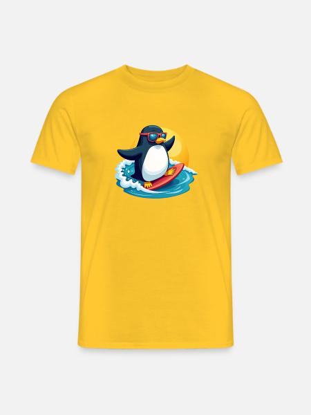 Cool Surfing Penguin Summer Beach Design - Männer T-Shirt - Gelb