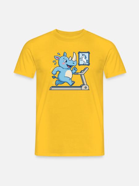 Nashorn Beim Lauftraining Mit Einhorn Fitness - Männer T-Shirt - Gelb