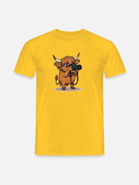 Highland Cow Photographer Cartoon - Männer T-Shirt - Gelb