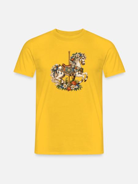 Karussellpferd mit Edelweiß & Alpenblumen - Männer T-Shirt - Gelb