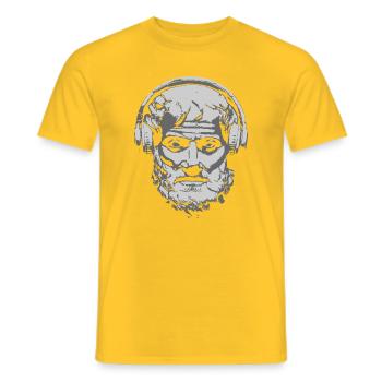 Der antike Philosoph Aristoteles mit Kopfhörern - Männer T-Shirt - Gelb - Vorne - AI Model Male 178 dark (178cm)