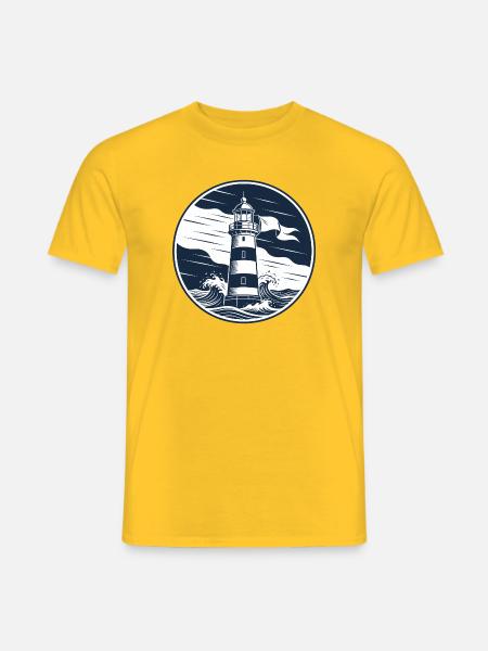 Leuchtturm Kreisbadge mit Wellen - Männer T-Shirt - Gelb