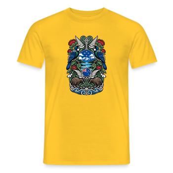 Neuseeland | Kiwi, Tui & Silberfarn - Männer T-Shirt - Gelb - Vorne - AI Model Male 178 dark (178cm)