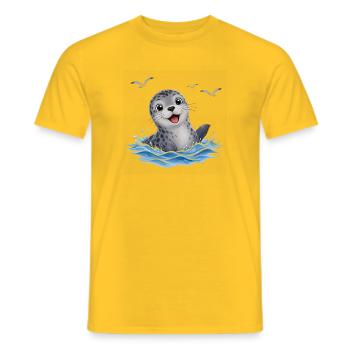 Fröhliche Robbe im Spritzwasser - Männer T-Shirt - Gelb - Vorne - AI Model Male 178 dark (178cm)
