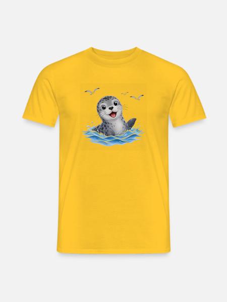 Fröhliche Robbe im Spritzwasser - Männer T-Shirt - Gelb
