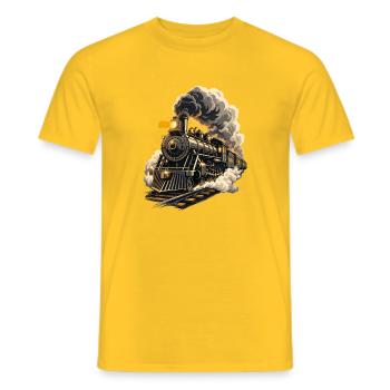 Retro-Dampflokomotive – Dampflokomotiven-Zugliebhaber - Männer T-Shirt - Gelb - Vorne - AI Model Male 178 dark (178cm)