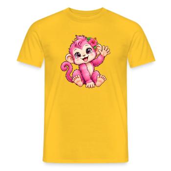 Kawaii-rosa Affe mit tropischer Blume - Männer T-Shirt - Gelb - Vorne - AI Model Male 178 dark (178cm)