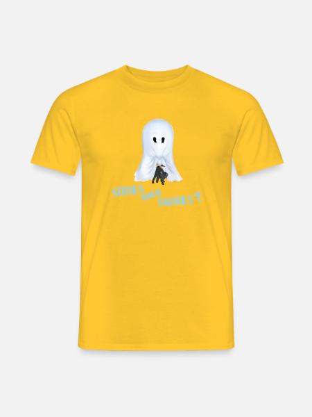 Süßes oder Saures - Gespenst mit Katze - Männer T-Shirt - Gelb