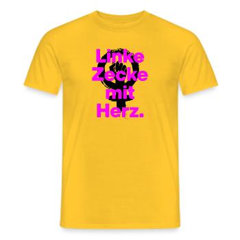LINKE ZECKE MIT HERZ, ANTIFASCHISMUS, GEGEN RECHTS - Männer T-Shirt - Gelb - Vorne - AI Model Male 178 dark (178cm)