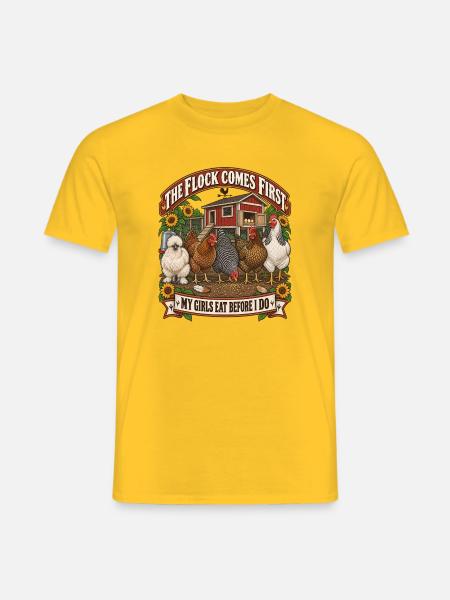 Flock Comes First: Meine Hühner essen zuerst - Männer T-Shirt - Gelb
