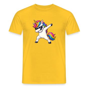 Regenbogen Unicorn Einhorn Dab mit Sonnenbrille - Männer T-Shirt - Gelb - Vorne - AI Model Male 178 dark (178cm)