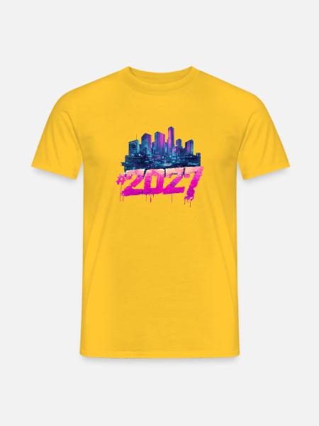 Cyberpunk Skyline 2027 Neon Graffiti - Männer T-Shirt - Gelb