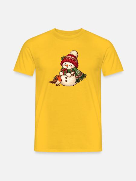 Winterschneemann Pixelkunst mit Geschenk - Männer T-Shirt - Gelb