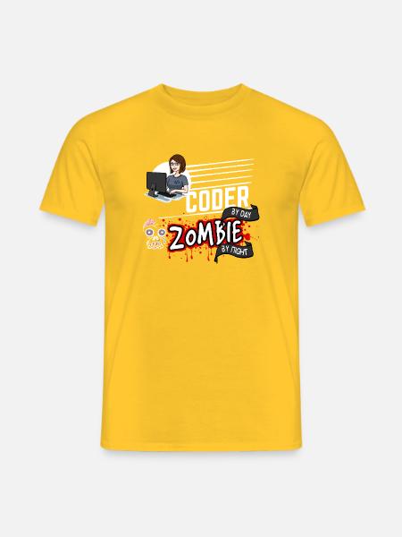 Coder by day Zombie by night - Programmiererin - Männer T-Shirt - Gelb