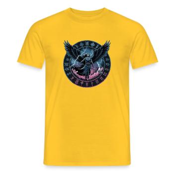 Nordische Walküre Mit Runen Und Schwarzen Flügeln - Männer T-Shirt - Gelb - Vorne - AI Model Male 178 dark (178cm)