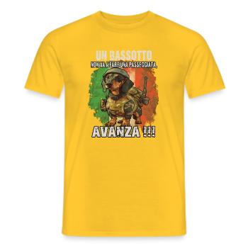 Lustiges Dackel-Motiv | Dackel-Fan | Teckel-Hunde - Männer T-Shirt - Gelb - Vorne - AI Model Male 178 dark (178cm)