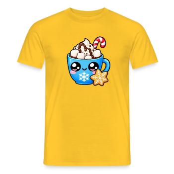 Kawaii Heiße Schokolade und Marshmallows-Tasse - Männer T-Shirt - Gelb - Vorne - AI Model Male 178 dark (178cm)