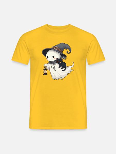 Süßer Hexengeist mit Schwarzer Katze - Männer T-Shirt - Gelb