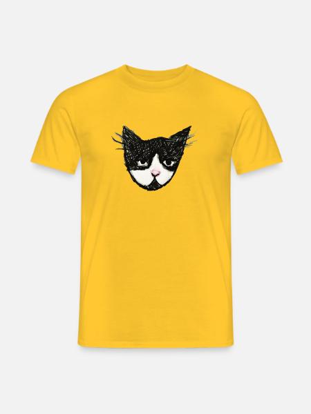 Monochrome Kätzchen-Gesichtszeichnung - Männer T-Shirt - Gelb
