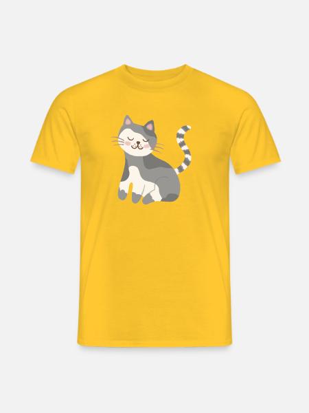 Ruhige graue Katzen-Kawaii-Lächeln - Männer T-Shirt - Gelb