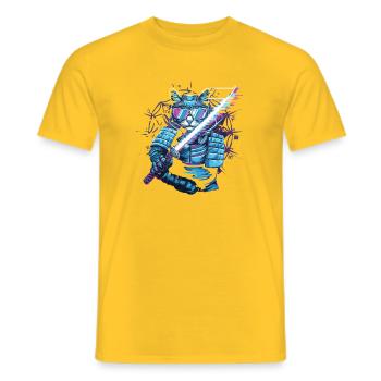  Cyberpunk Samurai Katze Mit Energie Katana - Männer T-Shirt - Gelb - Vorne - AI Model Male 178 dark (178cm)