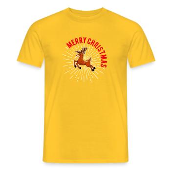 Merry Christmas - Rentier mit rotem Schriftbogen - Männer T-Shirt - Gelb - Vorne - AI Model Male 178 dark (178cm)