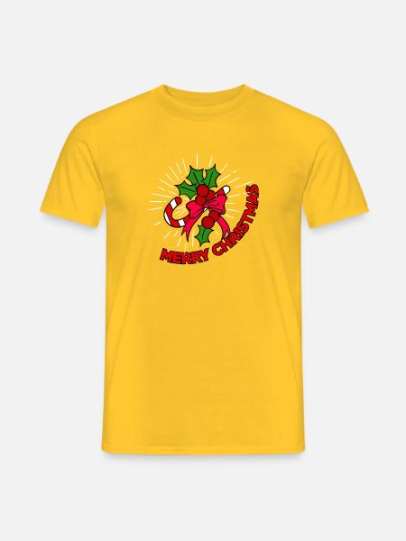 Merry Christmas - Zuckerstange mit Schleife - Männer T-Shirt - Gelb