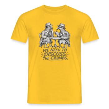 Das Crumb-Meeting – Lustiger Tauben-Geschäftshumor - Männer T-Shirt - Gelb - Vorne - AI Model Male 178 dark (178cm)
