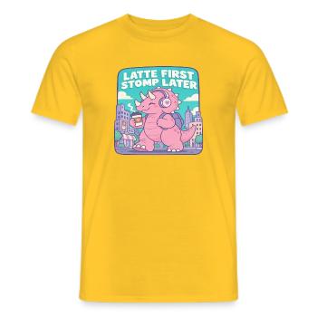 Latte First Stomp Later Dino - Männer T-Shirt - Gelb - Vorne - AI Model Male 178 dark (178cm)