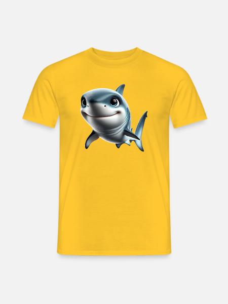 Fröhlicher Hai Cartoon Print - Männer T-Shirt - Gelb