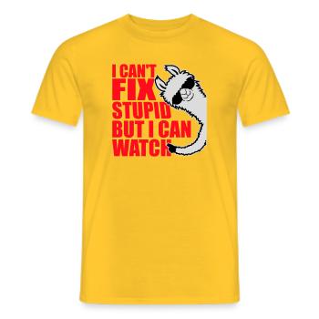 I Can't Fix Stupid But I Can Watch Sarkasmus Lama - Männer T-Shirt - Gelb - Vorne - AI Model Male 178 dark (178cm)
