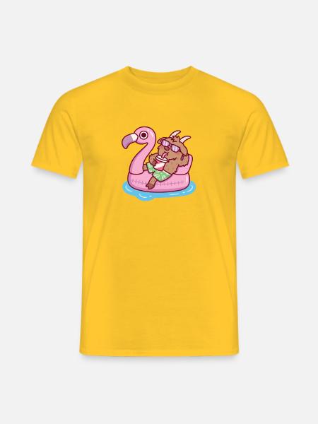 Ziege entspannt sich im Flamingo-Pool-Floatsommer - Männer T-Shirt - Gelb