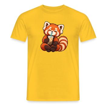 Kreuzbeiniger roter Panda trinkt Bubble Tea - Männer T-Shirt - Gelb - Vorne - AI Model Male 178 dark (178cm)