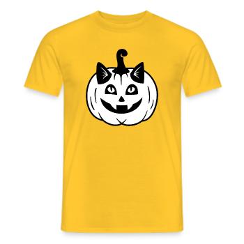 Halloween Katze Kürbiskopf - Schwarz Weiß - Männer T-Shirt - Gelb - Vorne - AI Model Male 178 dark (178cm)