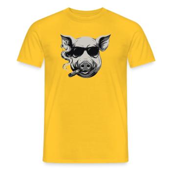 Rauchendes Schwein mit Sonnenbrille - Männer T-Shirt - Gelb - Vorne - AI Model Male 178 dark (178cm)