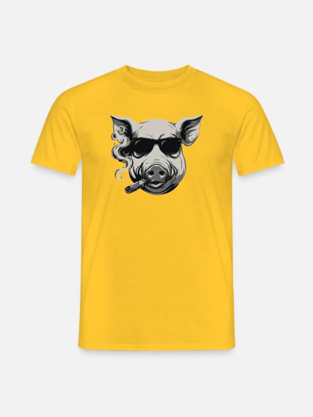 Rauchendes Schwein mit Sonnenbrille - Männer T-Shirt - Gelb