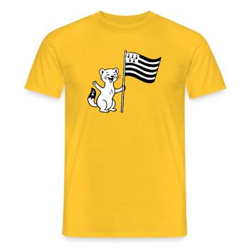 Niedliches bretonisches Hermelin mit Flagge der Bretagne - Männer T-Shirt - Gelb - Vorne - AI Model Male 178 dark (178cm)