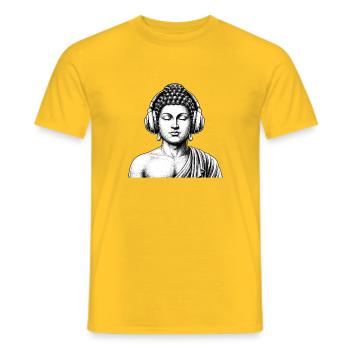 Zen-Buddha mit Kopfhörern – Yoga-Musik-Meditation - Männer T-Shirt - Gelb - Vorne - AI Model Male 178 dark (178cm)