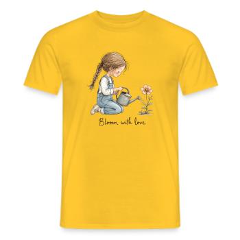 Mädchen mit Gießkanne – Bloom With Love Garten - Männer T-Shirt - Gelb - Vorne - AI Model Male 178 dark (178cm)