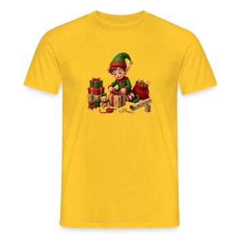 Elfen, der Weihnachten und Geschenke einpackt - Männer T-Shirt - Gelb - Vorne - AI Model Male 178 dark (178cm)