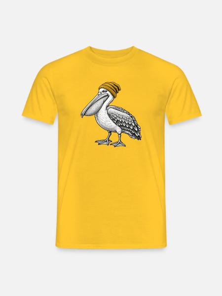 Pelikan mit Strickmütze - Männer T-Shirt - Gelb