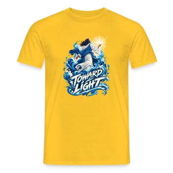 Toward Light – Wellenmotive und Heilandsfigur - Männer T-Shirt - Gelb - Vorne - AI Model Male 178 dark (178cm)